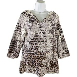 Cubism Top Womens Large Purple Animal 3/4 Slve Sheer Art to Wear WhimsiGoth Y2k